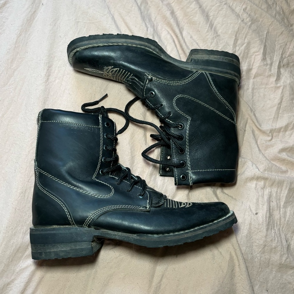 Western black lace up boots